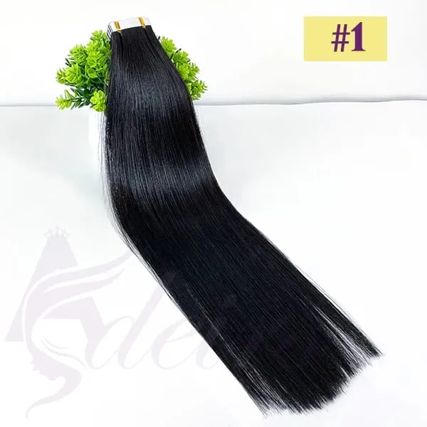 Fita em extensões de cabelo remy cabelo humano em linha reta 100% real natural fita de cabelo invisível macio 16 "-24" preto marrom loiro