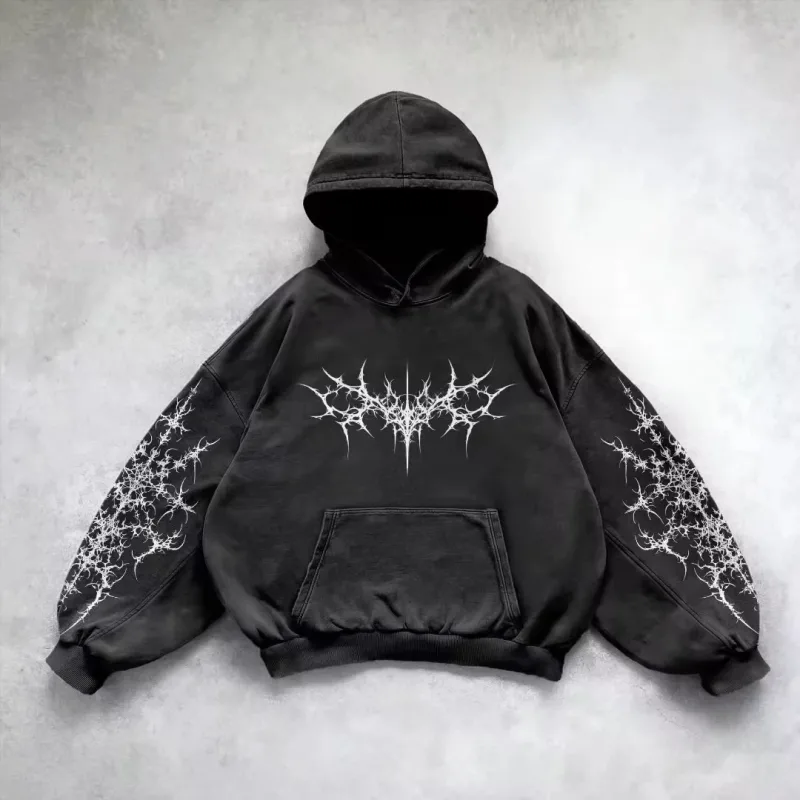 Dessuadora amb caputxa de hip hop amb estampat gràfic gòtic retro per a homes Y2k Grunge Punk jersei solt casual de moda de carrer Dessuadores amb caputxa