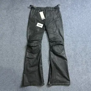 Стиль Techwear Вощене покриття Плісе в стилі печворк Панк Джинси кльош Чоловічі джинси з пряжкою на талії Вінтажні мотоциклетні повсякденні штани