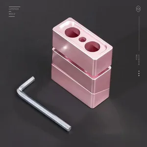 2 huller 11,1 mm skrå cirkel DIY læbestift Aluminiumsform Rouge læbepomade Læbepomade Makeup-værktøj Fyld kun formen firkantet hul