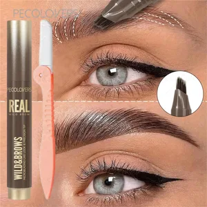 2PCS/SET 3D Wild Waterproof & Sweatproof Eyebrow Pencil &eyebrow Razor Mult Split Tip Eyebrows Pen Eyebrow Portable for Travel