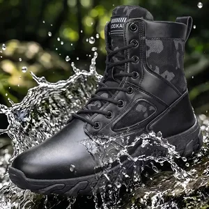 Botas casuais masculinas de cano alto com cadarço em tecido PU, sapatos robustos e antiderrapantes com sola grossa para caminhada diária na rua durante toda a temporada