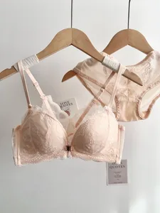 Pambabaeng Maliit na Bust Lace Bra Set Pangharap na Pagsara Wireless Magagandang Likod na Push‑Up Brassiere Soft Daily Lingerie Laki ng Kasuotang Panloob 32‑38AB