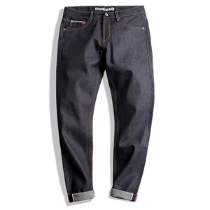 Maden vintage 14.5oz ourela jeans cru com zíper ykk voar bordado calças retas calças clássicas masculinas de cor sólida