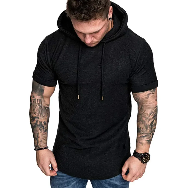 Sudaderas con capucha para hombre, sudaderas con capucha de manga corta para hombre, sudadera informal de Color sólido con capucha para hombre 2026