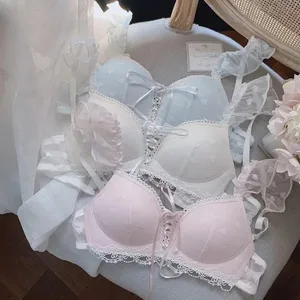Bonic conjunt de bralettes d'estil alemany sostenidor d'entrenament d'encaix sense fil per a adolescents dolç primer sostenidor per a pit petit roba interior còmoda per a nenes