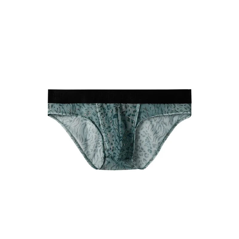 Cuecas masculinas separadas com bolsa dupla, cuecas de seda gelo sem costura, malha respirável, estampa de leopardo, roupa íntima de secagem rápida para viagem