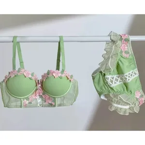 Тәтті жапон стиліндегі әйелдерге арналған іш киім жинағы Сүйкімді таза қалау сексуалды бюстгалтер трусикалары Push Up сымсыз жұқа шыныаяқ жазғы брассьера 32‑38AB