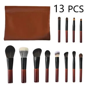 13 PCS Walnut Makeup Brushes Set Travel Size Professional No Shed Tan Mini Makeup Brushes With Case
