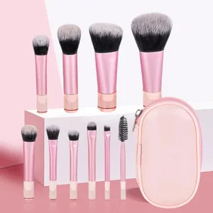 10 Piece Mini Portable Makeup Brush Set a Travel Essential Multi Functional Soft Bristle Brushes with Included Storage Pouch