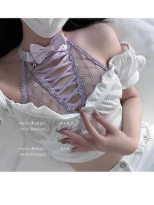 Minimizer Bra คัพใหญ่ DD+ | Sweetheart Bow Diamond Pattern Halter Top Slimชุดชั้นในบางชุดสตรีชุดชั้นในชุด