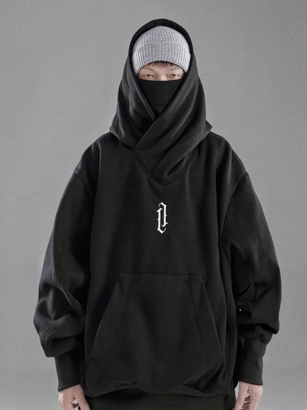 Dessuadora amb caputxa per a home de coll alt amb brodat d'hivern Dessuadores amb caputxa Ninja japonesa de gran mida Hip Hop Fleece Butxaca Streetwear Dessuadora Y2K