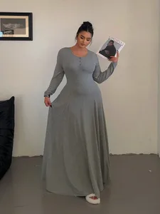 Nagyméretű egyszínű kötött elegáns A-vonalú Flowy maxi ruha | Női hosszú ruha | Alkalmi és ingázó stílus