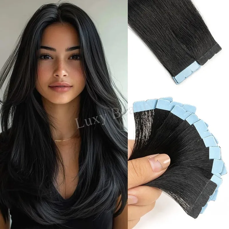 Brown Blonde Mini Tape in Human Hair Extensions Double Side Seamless Natural Straight Black Tape Ins Hair Extensions 10pcs/set