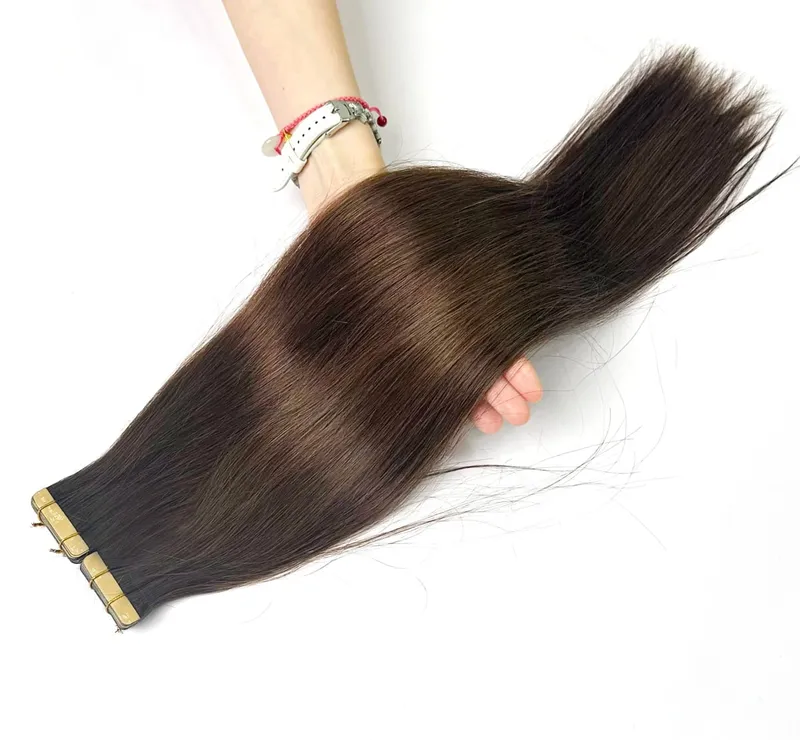 14A Straight Tape in Hair Extensions 100% Human Hair #4 Brown Virgin Remy Hair Extensions 21pcs 50g Pack Invisible Skin Weft 18 20 22 Inch