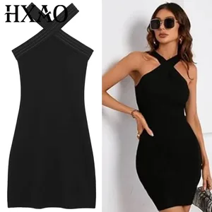홀터넥 블랙 드레스 여성 드레스 여름 섹시한 Bodycon 백리스 짧은 드레스 여성 민소매 코르셋 탄성 Vestidos 066