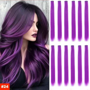 2026 Extensions de cheveux à reflets colorés 22 pouces postiches synthétiques longues et droites arc-en-ciel violet rose bleu pour femmes filles enfants