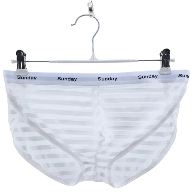 Men Casual Transparent Striped Mesh Briefs Side Fork Panties Shorts Breathable Pouch Man Comfortable Home Underwear