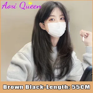 21 인치 V 모양 헤어 익스텐션 합성 긴 스트레이트 헤어 클립 헤어 익스텐션 가발 여성 금발