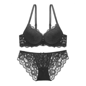 Comfortable Mesh Lace Flower Bra Low Waist Bowknot Bra Panties Set Non Slip Lingerie Push Up Bra Women Summer