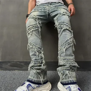 Gescheurde herenjeans Rekbaar denim Street chic Scheurend patchwork Gaten Gescheurd denim Losse casual broek Slim-fit rechte broek