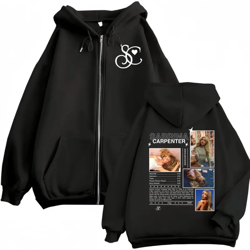 Singer Sabrina Carpenter Graphic Zipper Hoodie مد زیبایی زیپ زیپ بالا کلاه دار سویشرت مردانه زنانه شلوار زنانه گاه به گاه