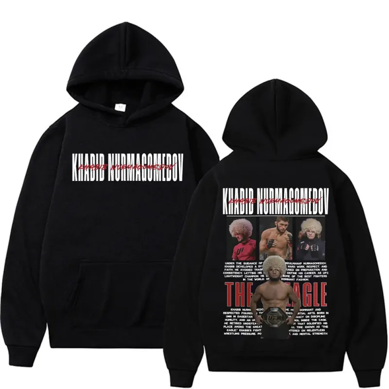 Khabib Nurmagomedov THE EAGLE Merch Kaus Pria Pakaian Harajuku Klasik Kebesaran Hoodie Bulu Kualitas Tinggi Nyaman Hoodie