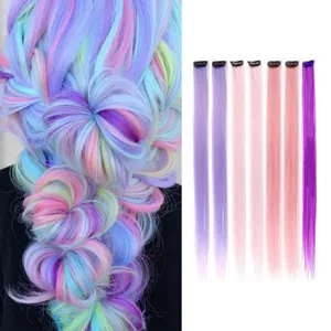 7 ST Regnbågsfärger Färgat hårförlängning Candy Color Hårstycken för kvinnor Highlight Colorful Straight ClipIn Hårförlängning