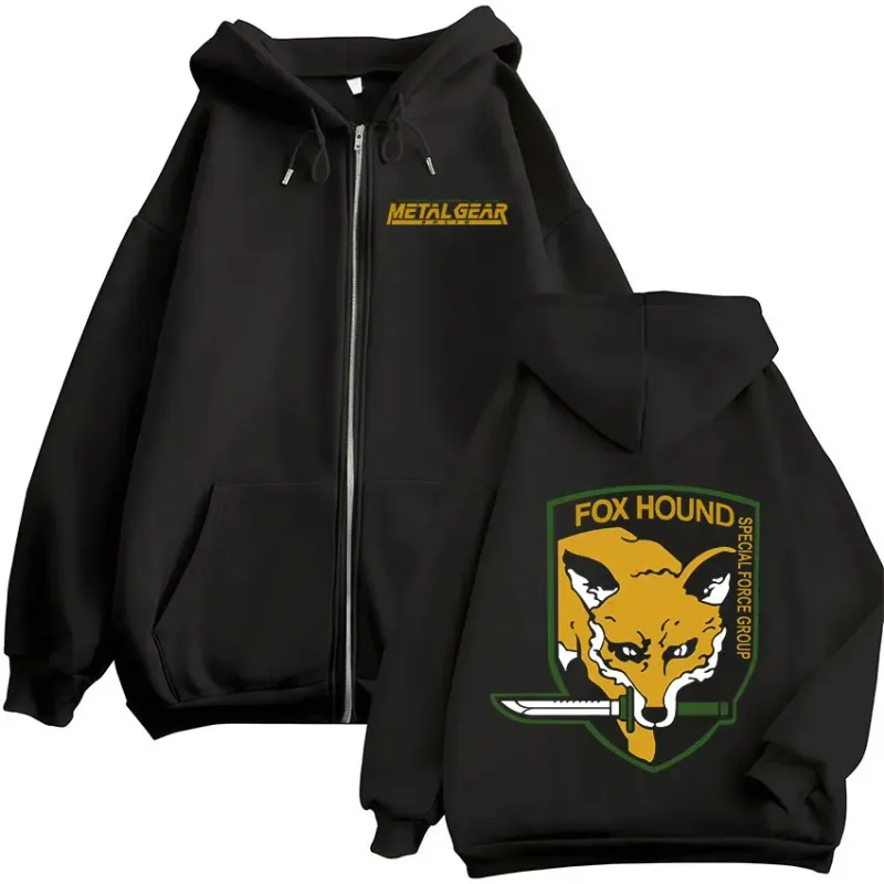 Metal Gear Solid Game FOX HOUND Logo imprimé Zipper sweat à capuche pour homme femmes vêtements mode pulls Zip Up sweats à capuche vestes
