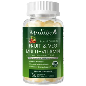 Mulittea gomas naturais de vegetais e frutas, anti-constipação, desintoxicação diária, ajuda na digestão, suplemento de múltiplas vitaminas