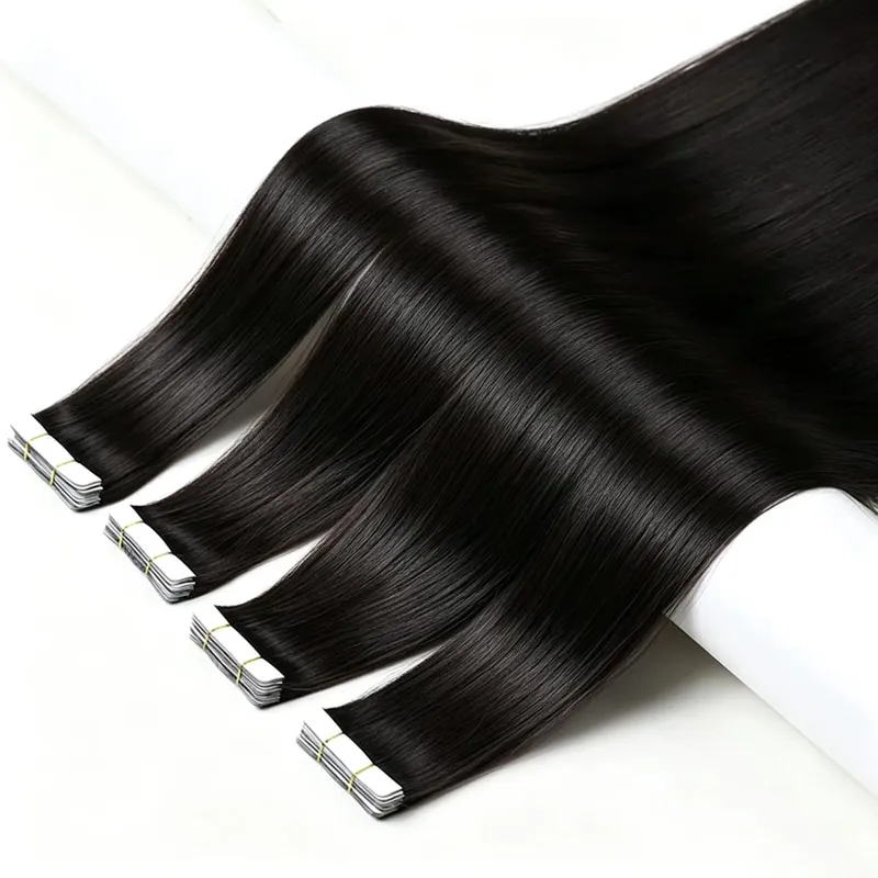 16-22 Inch Tape In Hair Extensions Human Hair Seamless Invisible Remy Hair Extensions Tape Ins For Women Brazilian Natural Black 21Pcs 50g 100% Human Hair