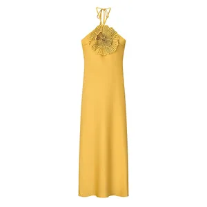 Robe de soirée élégante en Satin pour femmes, col licou, sans manches, dos nu, Chic, été, 2025