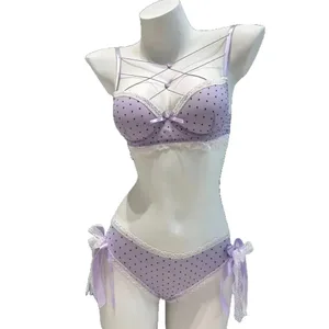 Conjunt de sostenidors d'encaix de punts còmodes Love Heart Bowknots Conjunt de braces de sostenidor amb cordons íntims sostenidors push-up per a nits romàntiques per a dones