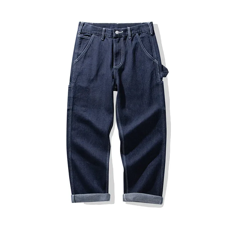 Jeans American Vintage Raw Denim Rail Worker – Calça de trabalho listrada americana com vários bolsos/calça utilitária para atividades ao ar livre OKONKWO