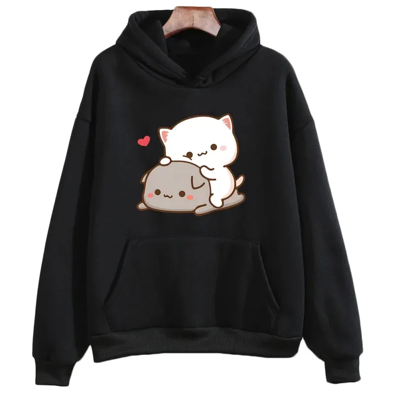 سويت شيرت بقلنسوة لطيف على شكل قطة من Mochi Peach And Goma للفتيات، بلوفرات كارتونية Kawaii عصرية للنساء_الرجال لحماية البيئة