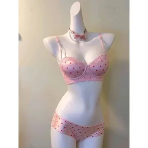 Kawaii Sweet Heart Lace Bra Panty Set Push Up Small Breast Side Collection Anti Sag Comfort Women Underwear Lingerie 32-38 Size