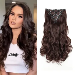 Extensions capillaires synthétiques bouclées longues de 24 pouces, 7 pièces/ensemble, postiche moelleuse résistante à la chaleur pour femmes, utilisation quotidienne en fête