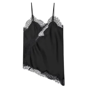 Slip γυναικεία μπλουζάκια Cropped Satin Lace Top Γυναικεία καλοκαιρινά εξώπλατα πάρτι για γυναίκες Ασύμμετρη σέξι μαύρο κίτρινο μπλε τοπ