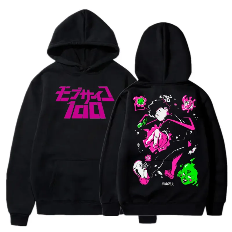 Anime Mob Psycho 100 Hoodie Harajuku Shigeo Kageyama Punk Kartun Kaus Pria Wanita Musim Gugur Musim Dingin Hangat Patchwork Kaus