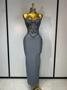 高品質ストラップレスビーズネックレス包帯ドレスセレブエレガントなイブニングパーティーファンシークラブ誕生日ドレス