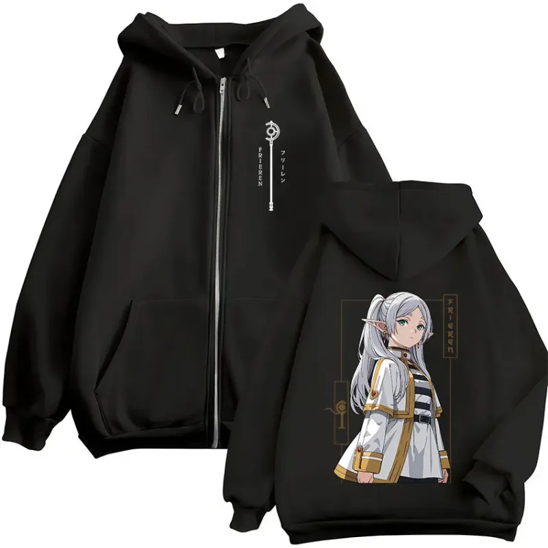 Anime Frieren: Beyond Journey's End Ritsleting Hoodies Pakaian Pria Wanita Fashion Harajuku Zip Up Berkerudung Kaus Jaket Mantel
