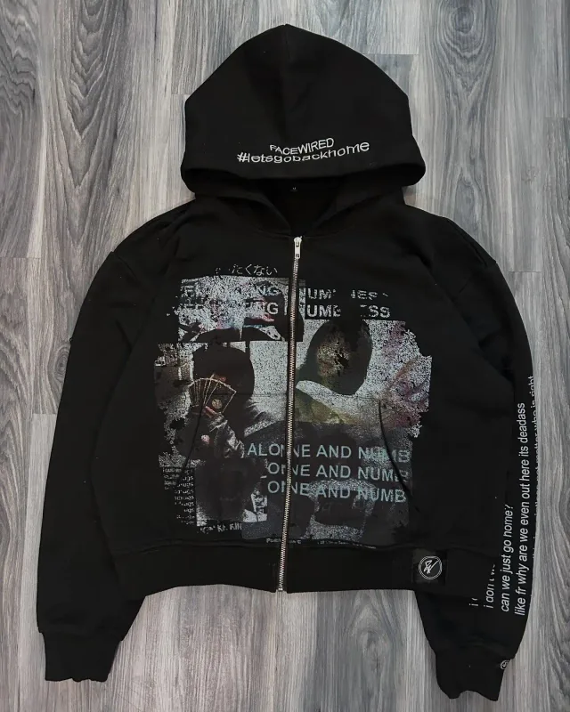 Harajuku Casual Letter Lynlås Oversized hættetrøje Grunge Streetwear Gothic Sweatshirt Hættetrøjer Dame Overdele Mænd Tøj Goth Y2k Tøj