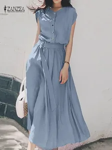 2025 ZANZEA Dámská móda Šaty s krátkým rukávem Léto Elegantní Společenské Vestido Neformální Sluneční šaty do půli lýtek Dámská Vintage OL Robe Kaftan