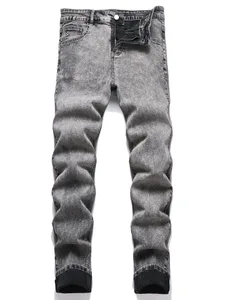 Mga Lalaking Stretch Jeans Pencil Pants Mid Waist Slim Fit Washed Denims Casual Vintage Distressed Basics Denim Ankle Length Trousers