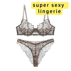 Lingerie sexy con stampa leopardata Lingerie di pizzo ultrasottile Petto grande stile francese Set di reggiseno snellente e anti-cedimento Intimo da donna