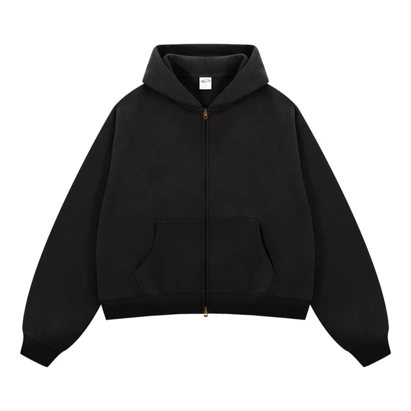 Sweat-shirt à capuche en polaire unie pour homme, tendance, unisexe, 350 g/m², fermeture éclair à Double tête, manteau HY1122, hiver 2025