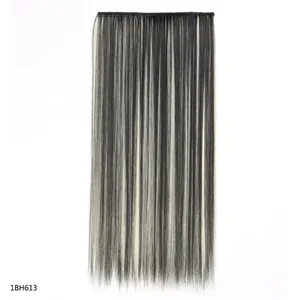 Daglig brug Clip in Hair Extensions 5 Clips One Piece Instant Volume Langt glat syntetisk hår Brun blond farve til kvinder