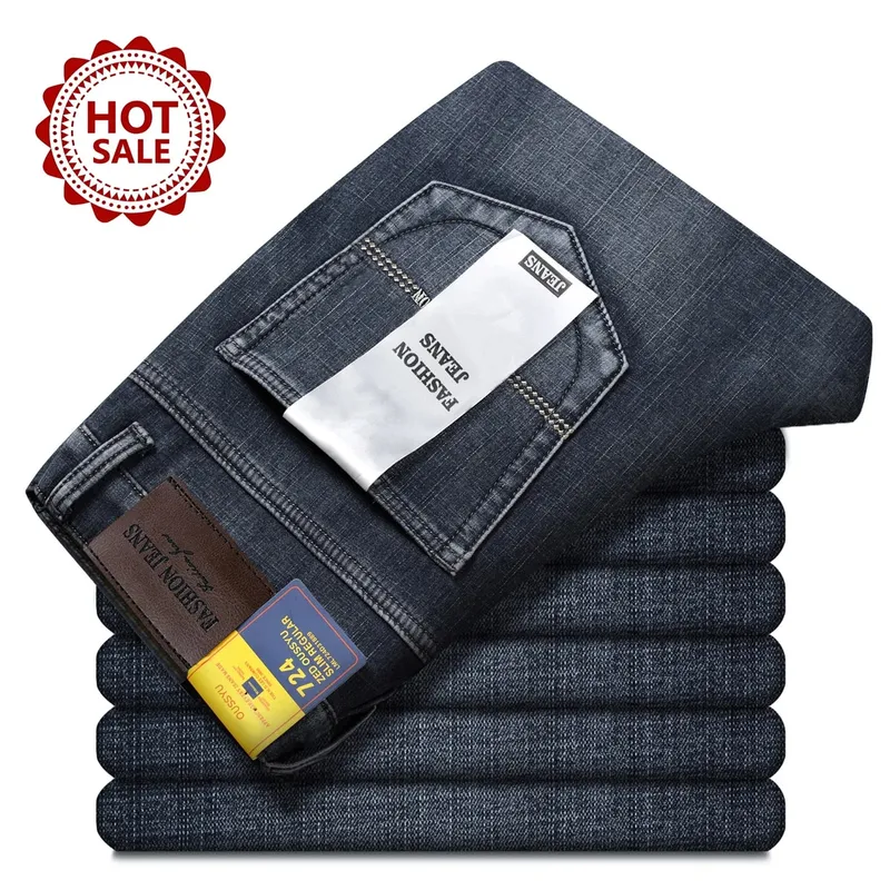 Good Quality Autumn Winter Men's Jeans Classic Retro Blue Denim Pants Work Straight Stretch Cotton Trousers Streetwear Plus Size