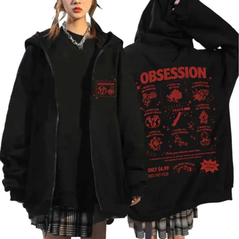 Horror Movie Obsession One Wish Willow Zipper Hoodies Men's Women Clothing Gothic Long Sleeves Zip Up Hooded Sweatshirts Jackets