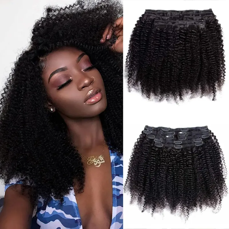 4c Kinky Curly Clip In Human Hair Extensions Full Head For Women Afro Kinky Curly Clip In Extension Virgin Curly Hair Extensions